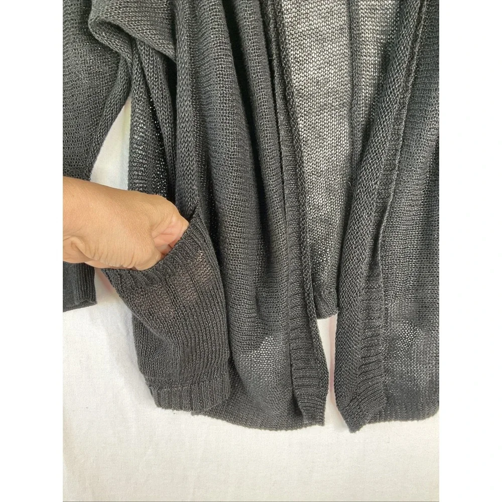 Lauren Ralph Lauren Black Sheer Linen Blend Open Cardigan Sweater Dolman Sleeve‎